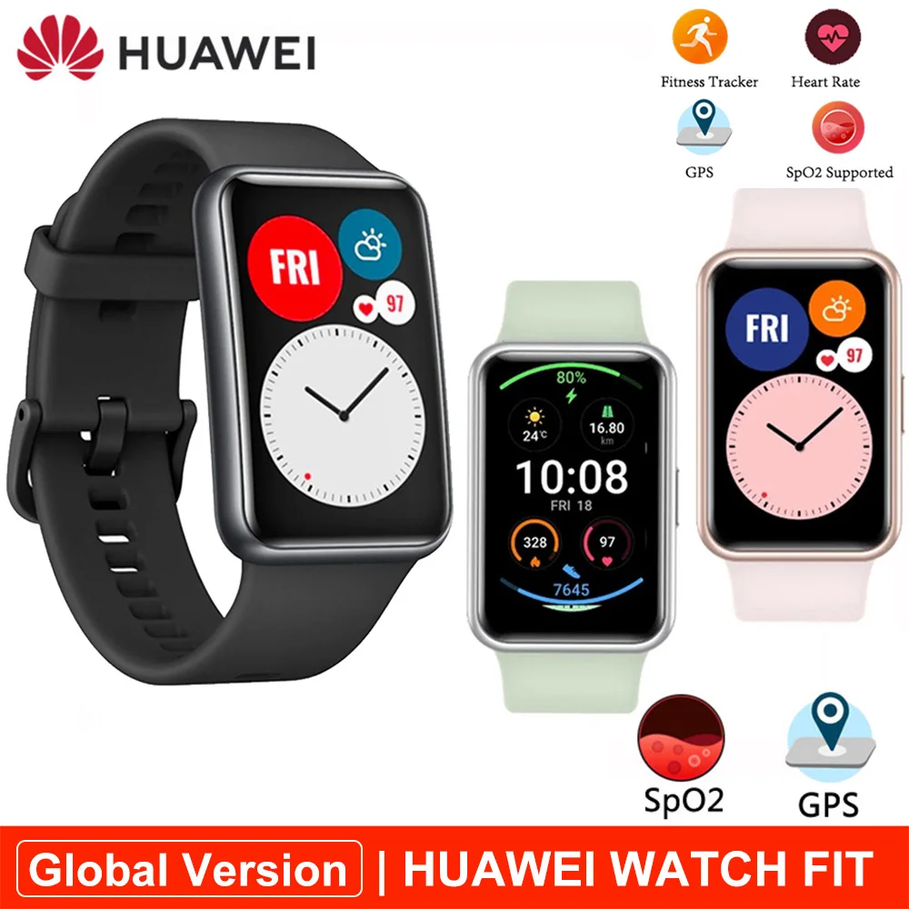 US $129.99 Global Original HUAWEI WATCH FIT SmartWatch QuickWorkout Animations Blood Oxygen Watch FIT 10 Days Battery Life Fitness Watch