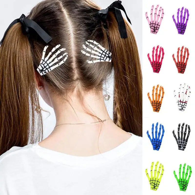 

2 Pcs Hand Bone Hairpin Gripper For Females Halloween Horror Party Skeleton Ghost Claw 11 Colors Optional Hairclip Accessories
