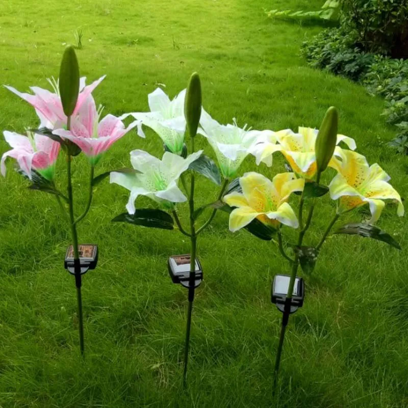Online Solar Power 3 LEDs Lily Gefälschte Blume Garten Stake Landschaft Lampe Balkon Im Freien rasen Yard Party Decor Lichter LB88