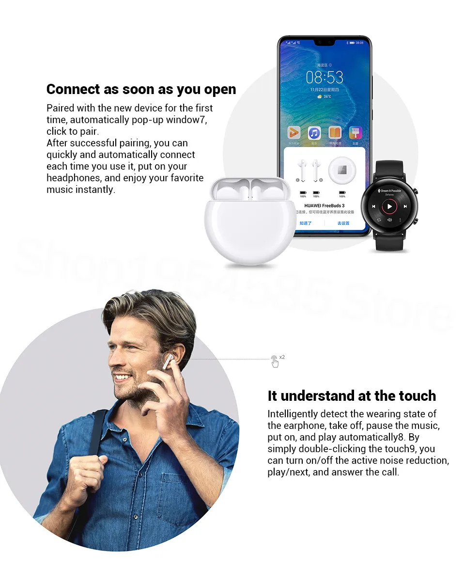 HUAWEI FreeBuds 3 беспроводные наушники TWS Bluetooth 5,1 Гарнитуры Hi-Fi активное шумоподавление управление краном быстрое зарядное устройство