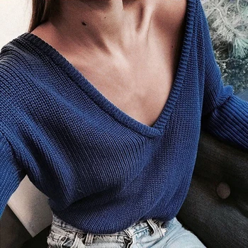 

NEW Multi-color Hand Knitted Sweater Autumn V-neck Winter Pullovers Sweater Solid Color Women Long Sleeve Pullovers