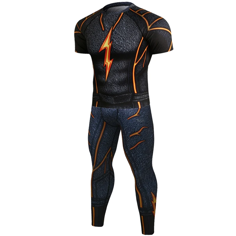 2Pcs / Set Men's Tracksuit  Suit Gym Fitness Compression Clothing Running Jogging Sport Wear Exercise Workout Tights custom your logo 2pcs set sexy women tracksuit sportwear sleeve crop top pants outfit workout gym fitness athletic women clothes