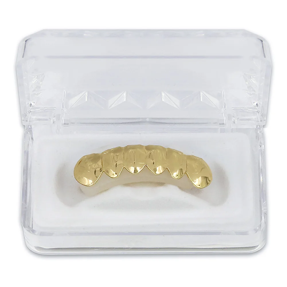 Gold Bottom GUCY индивидуальный стиль цвета: золотистый, Серебристый покрытием в стиле «хип-хоп», декоративные Зубные коронки верхней и нижней вампира зубы-клыки шапки комплект имея специальное силиконовое покрытие - Окраска металла: Gold Bottom