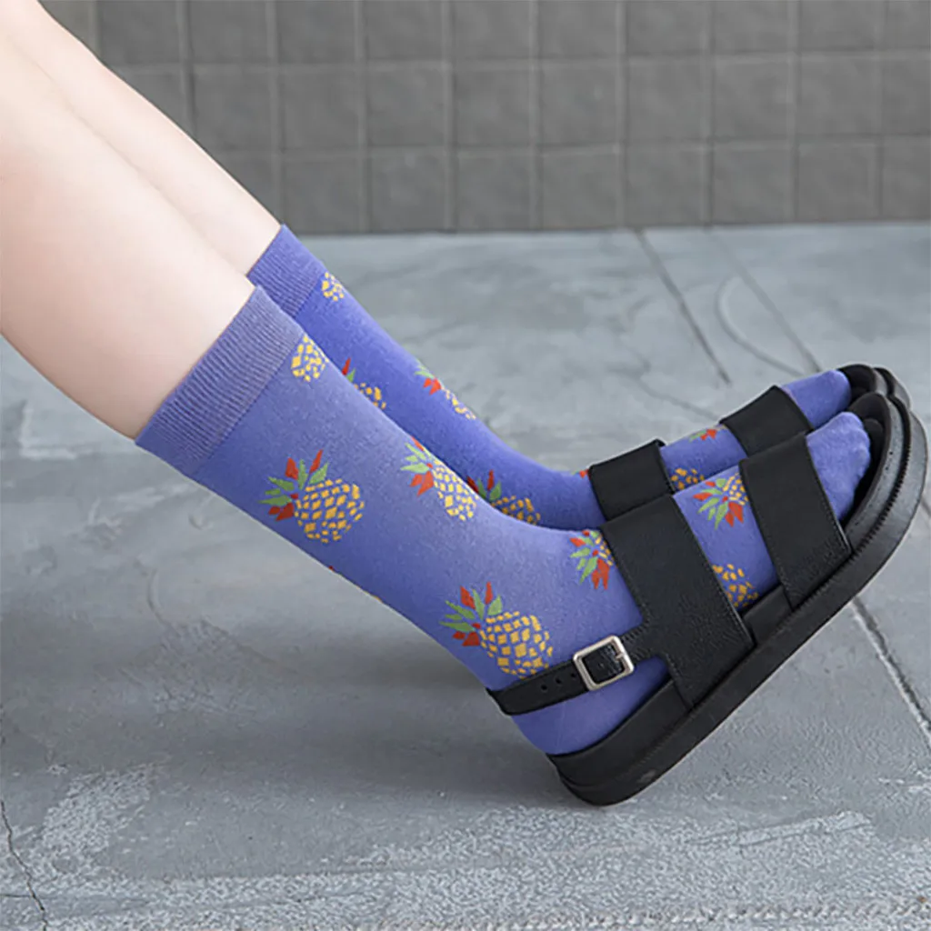 Harajuku животных estampado Женская Мода с креативным принтом длинный носки без пятки носки с ананасами Повседневное хлопковые носки, calcetines de Navidad