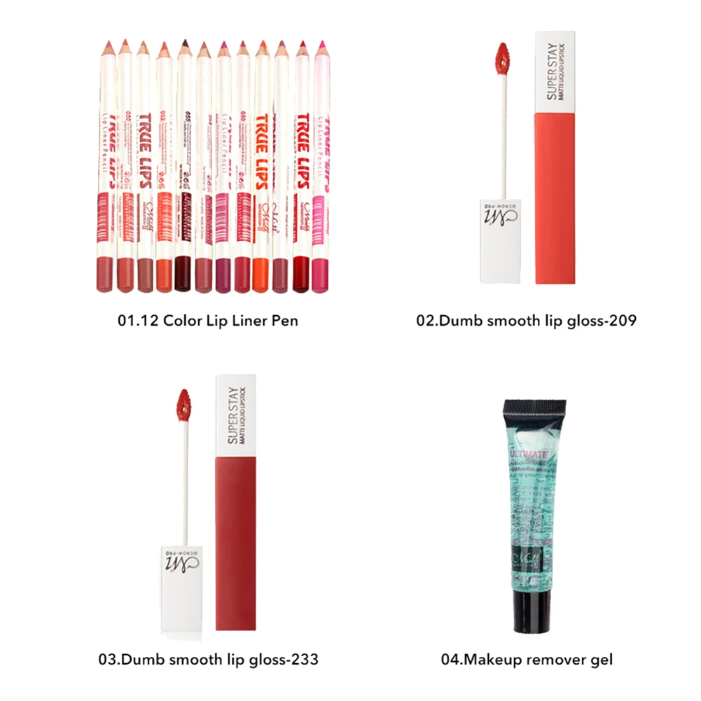15Pcs Waterproof Lip Gloss Gel Lipliner Pencil Kit Sweat Proof Makeup Cosmetic Lip Gloss