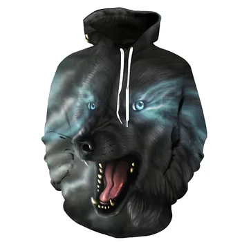 

Grey Wolf Printed Hat Pocket Cover Men's Tide Hat Men's Wear Printing Blouse hoodies