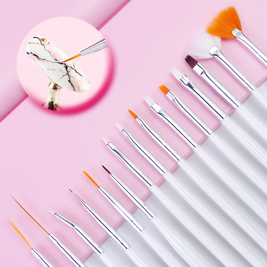 

15pc/set Mix Professional Engraving Painting Nail Brush Carving Brushes For Manicure Drawing Dotting Pen Gel UV Nail Art LE1518