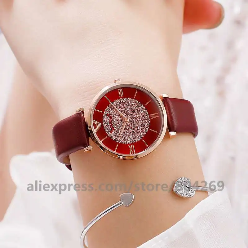red Модные Простые Женские Аналоговые кожаные кварцевые наручные часы Relogio Feminino - Цвет: red