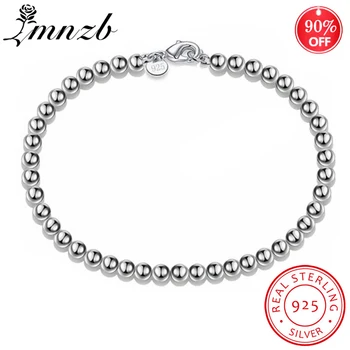 

LMNZB Original 100% Real 925 Solid Sterling Silver Bracelet 4mm Round Beads 20cm Chain Bracelet Jewelry For Women LSL133