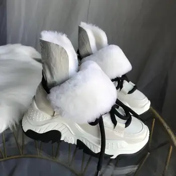 

Female Snow Boots 2019 Genuine Leather Winter Boots women flat Plus velvet Ankle boots waterproof Keep warm wool Women's sneake