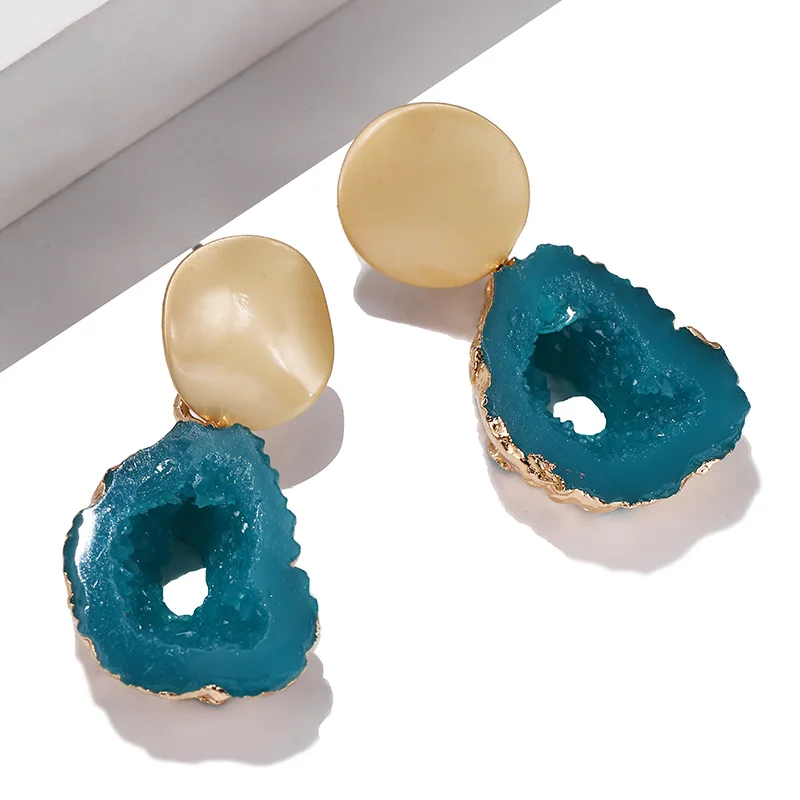

2019 New Creative Vintage Earrings For Women Irregular Resin Natural Stone Pendant Drop Earrings Fashion Jewelry Bohemian Style