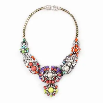 

Fashion New Brand Sexy Gold Chain Colorful Crystal Pearl Chunky Statement Necklace for Women Accessories Jewelry