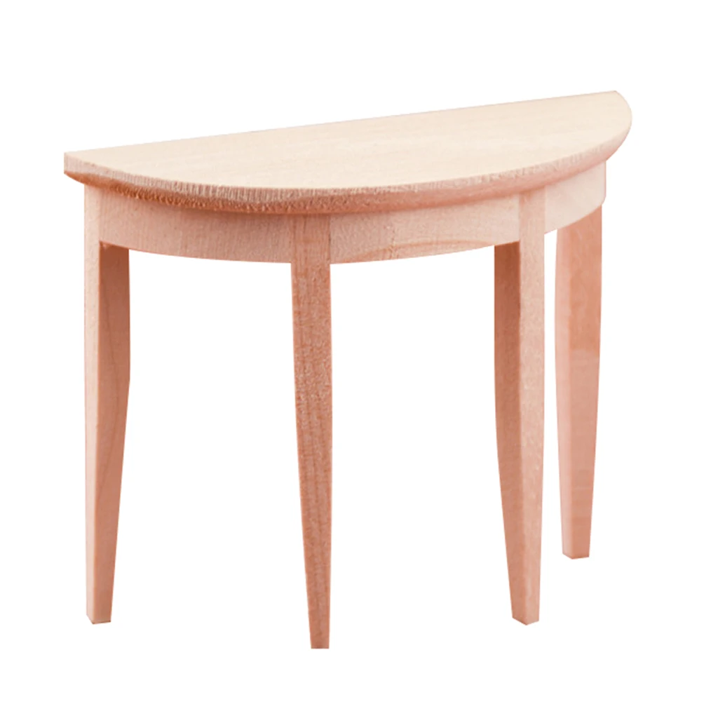1/12 Scale Wooden Unpainted Semicircle Table Model for Dollhouse
