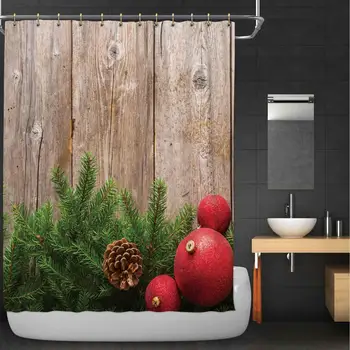 

okjeffmas Background Fabric Shower Curtain,fir Branches and a red Ball for Bathroom Decor,36''W x 72''H