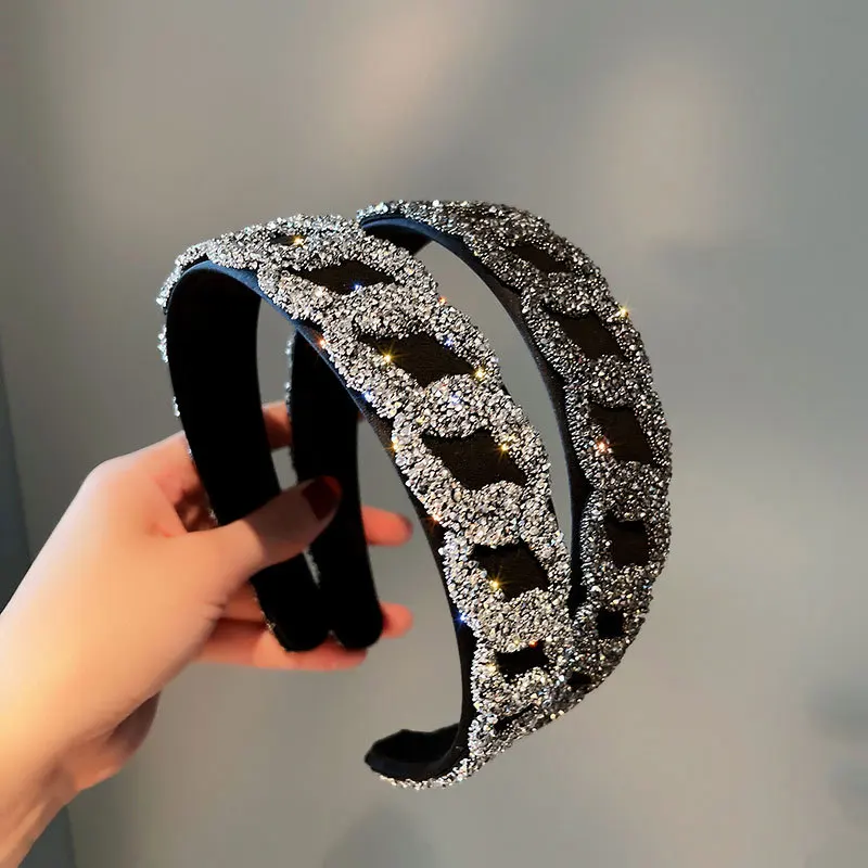 

Silver Crossed Rhinestone Headband Luxury Sequins Knotted Hair Band Hair Hoop Women Hair Accessories Luxury Headband Wholesale