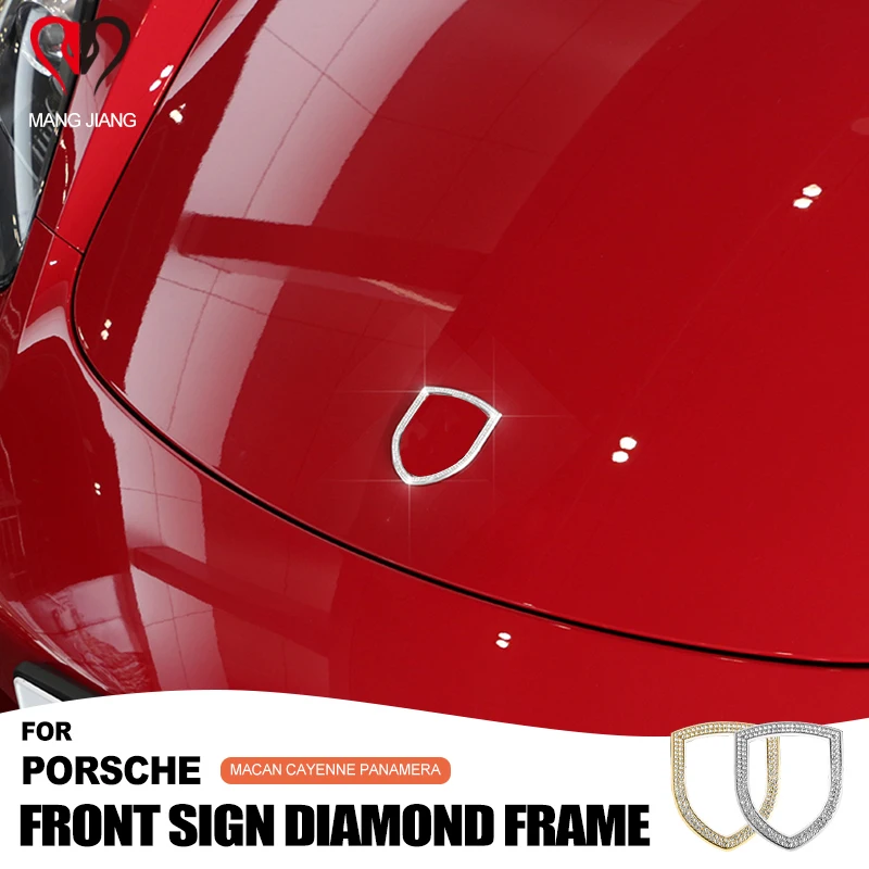 

For PORSCHE MACAN CAYENNE PANAMERA CAR FRONT SIGN Badge Crystal Zinc Alloy DIAMOND FRAME CARFT STICKER Decorative Styling