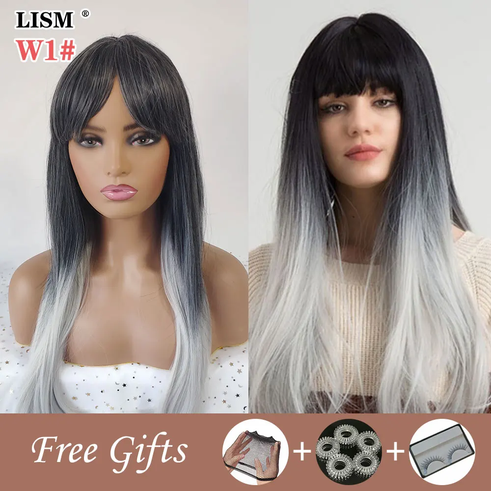 

New Perruque Grise Femme Peluca Harajuku Roja Larga Hair Toppers for Women Synthetic Wigs with Bangs Perruques Naturelles Mujer