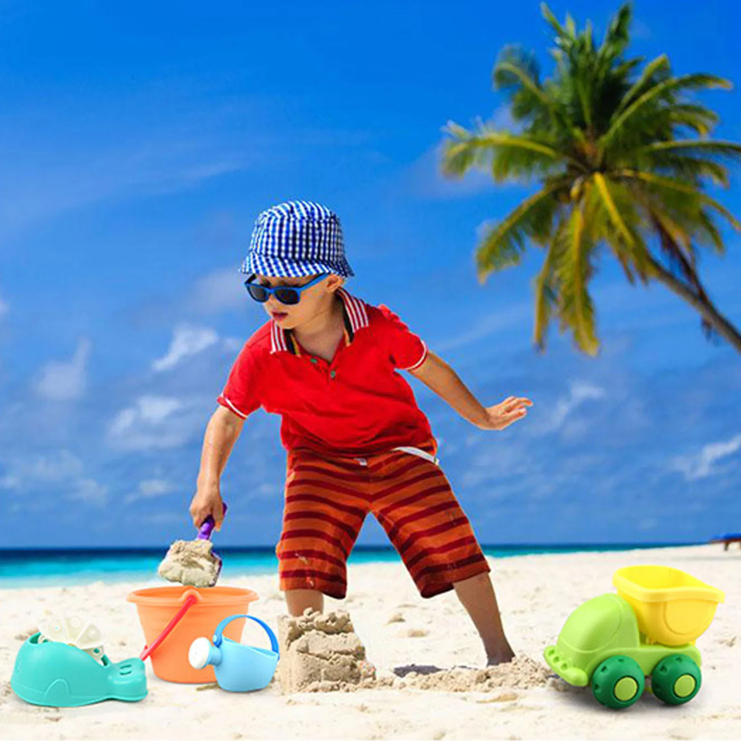 Very best  12PCS Funny Soft Beach Sand Game Castle Toys Set with Watering Can Bucket Molds Shovel Rake Spoon f