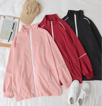 

Retro striped lapel long sleeve casual sweatshirt women