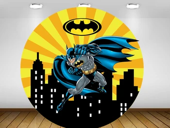 

Cartoon Batman theme Round circle background Backdrop baby shower photo booth boy birthday Party banner decor table Cover Y437