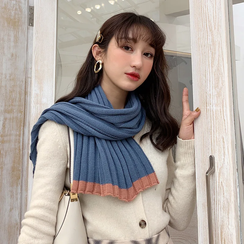 

2019 han edition of wool knitting scarf female qiu dong with thick warm pure color joker students collar small scarf