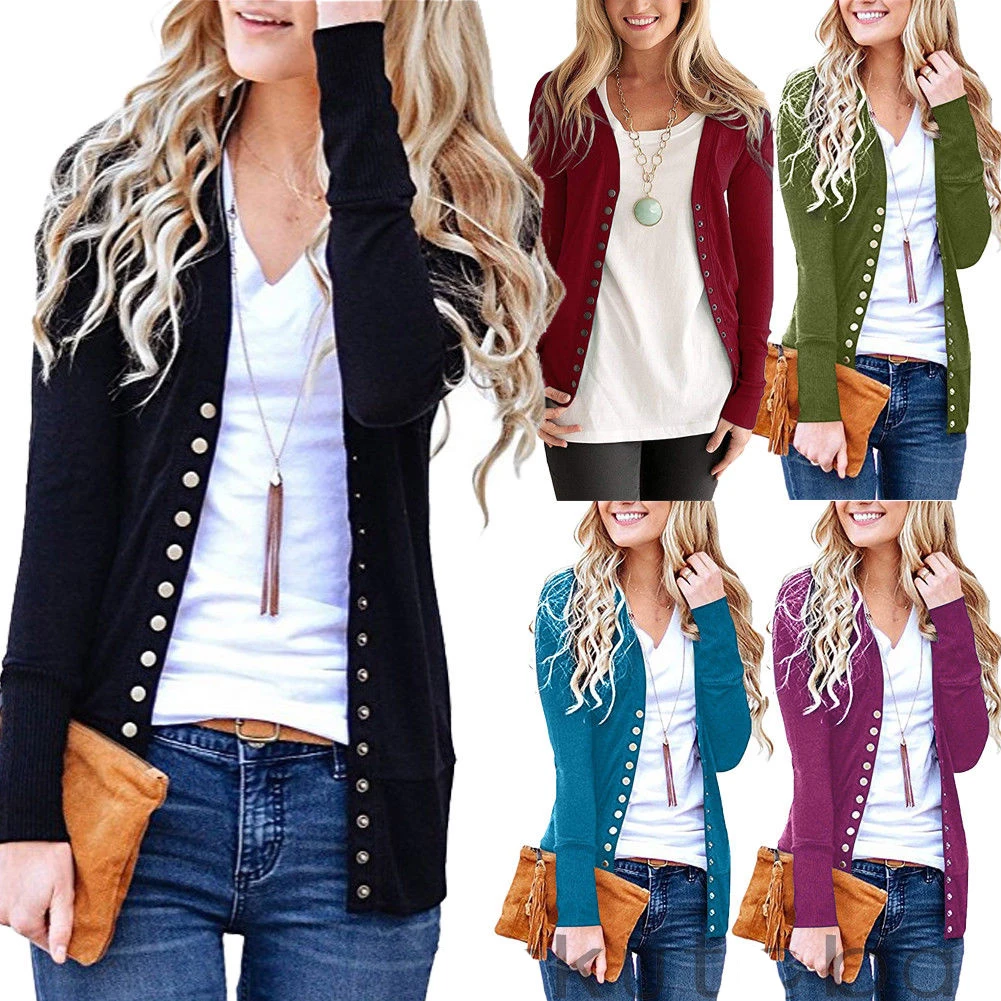

Local Stock 2019 Women V-Neck Button Down Knitwear Coat Ladies Long Sleeve Casual Soft Basic Knitted Snap Cardigan New