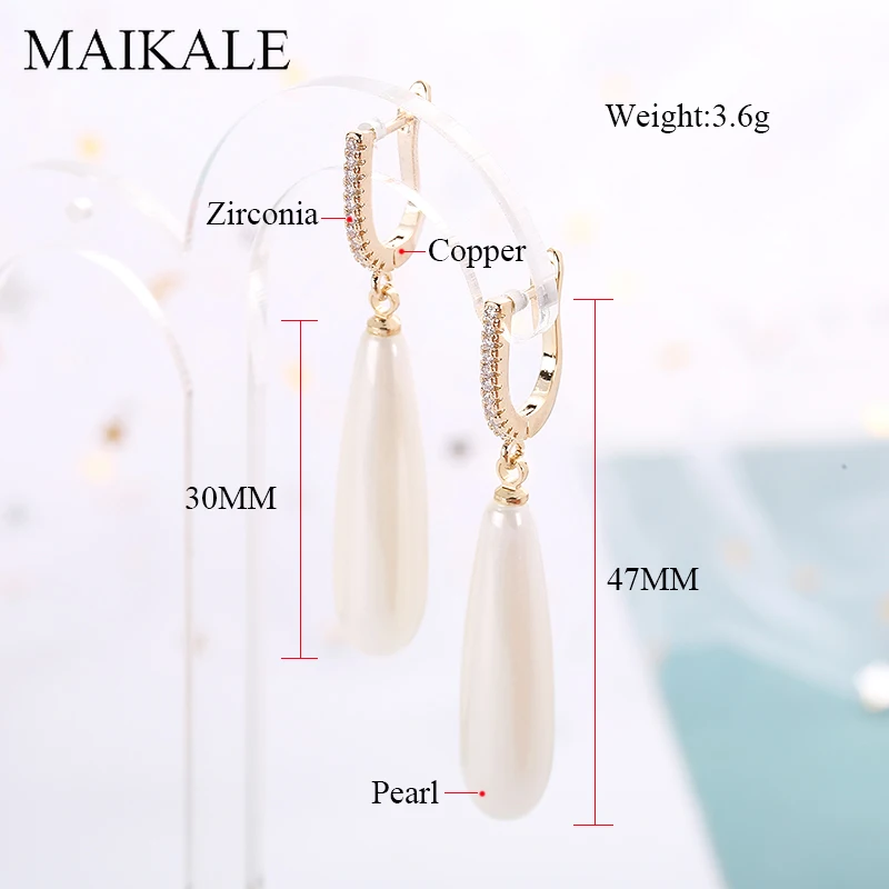 MAIKALE длинная водяная капля жемчужные серьги AAA кубический цирконий покрытые золотом и серебром иглы гипоаллергенные Висячие серьги для женщин Подарки