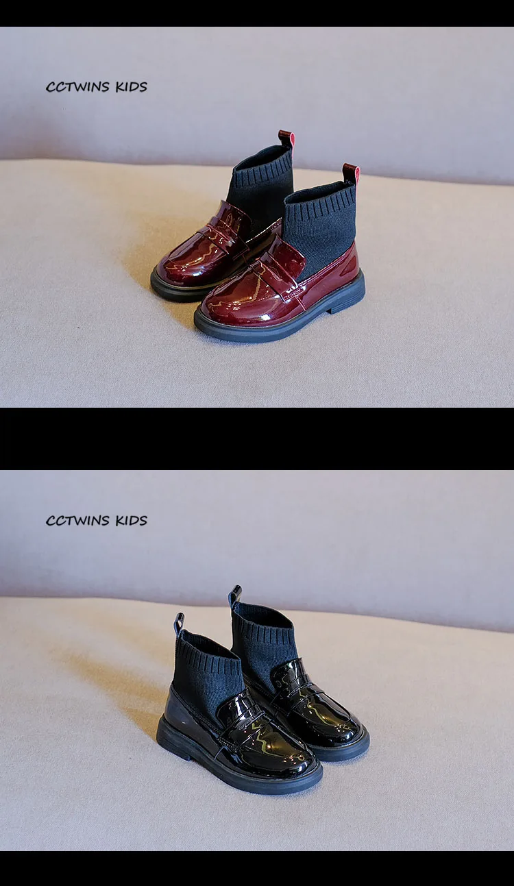CCTWINS/детская обувь; коллекция года; зимние модные короткие ботинки для девочек; Детские слипоны из искусственной кожи; детские черные теплые ботинки для малышей; FB1800