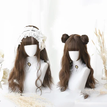 

MANWEI 60CM Lolita Long curly hair Light brown/platinum/ Bangs Cute Halloween Synthetic Hair Women Cosplay