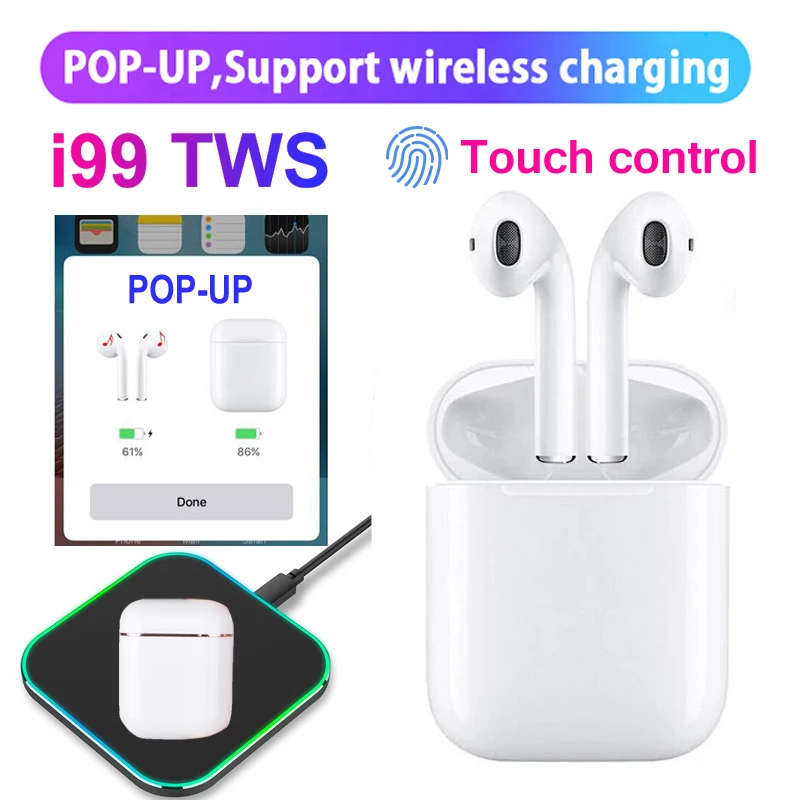 

i99 Tws Mini Pop-up Wireless Bass Stereo Bluetooth Earphones Tap Control Earbuds with Charging Box for Huawei Xiaomi Android