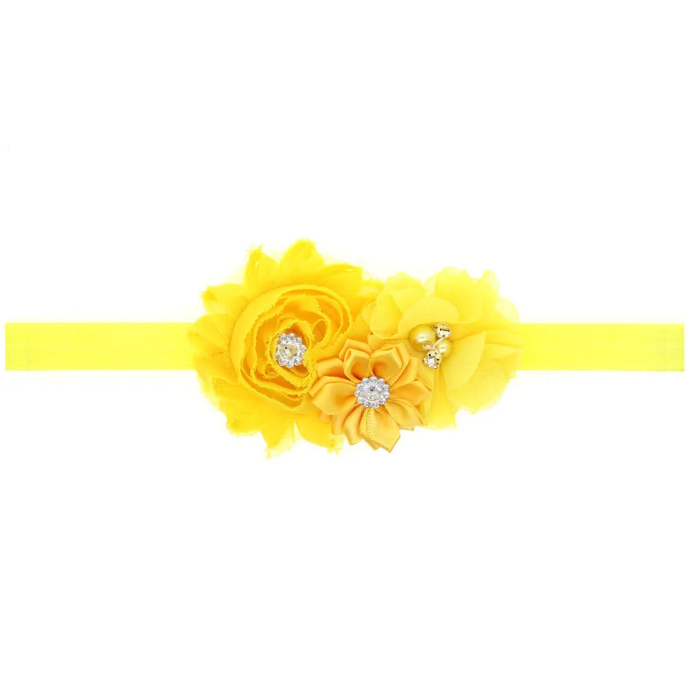 Baby Hairband Младенческая Оголовье Большой Многоцветный Шифон Потертый Цветок Поддельные Кристалл Малыша Эластичный Резинка Для Волос