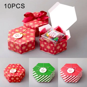 

10pcs 5.5x5.5x5cm Hexagon Christmas Snowflake Striped Favour Biscuit Sweet Gift Boxes For Christmas Wedding Party