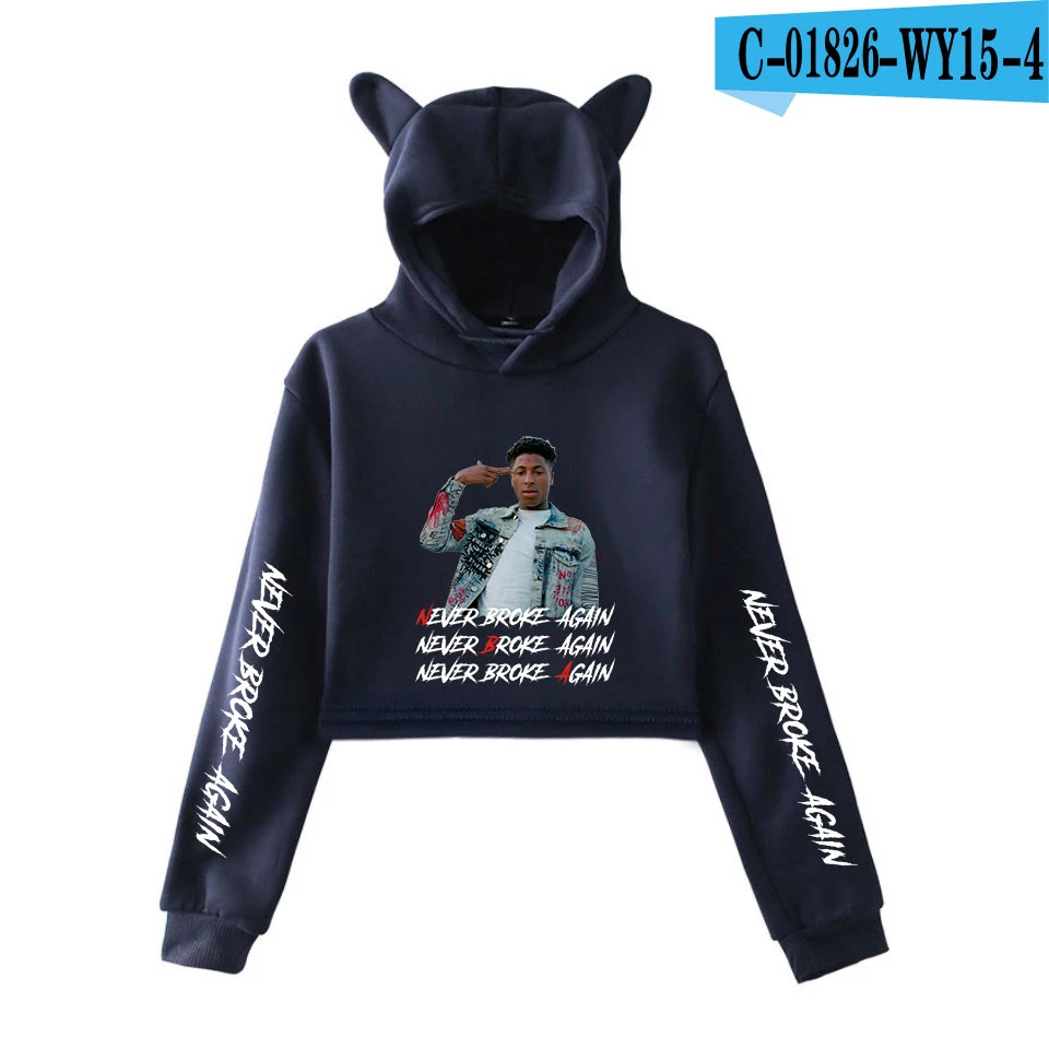 YoungBoy Never Broke agne укороченный топ с капюшоном Kawaii толстовки для девочек Женский модный пуловер короткая рубашка с кошачьими ушками Короткая Толстовка - Цвет: Navy blue