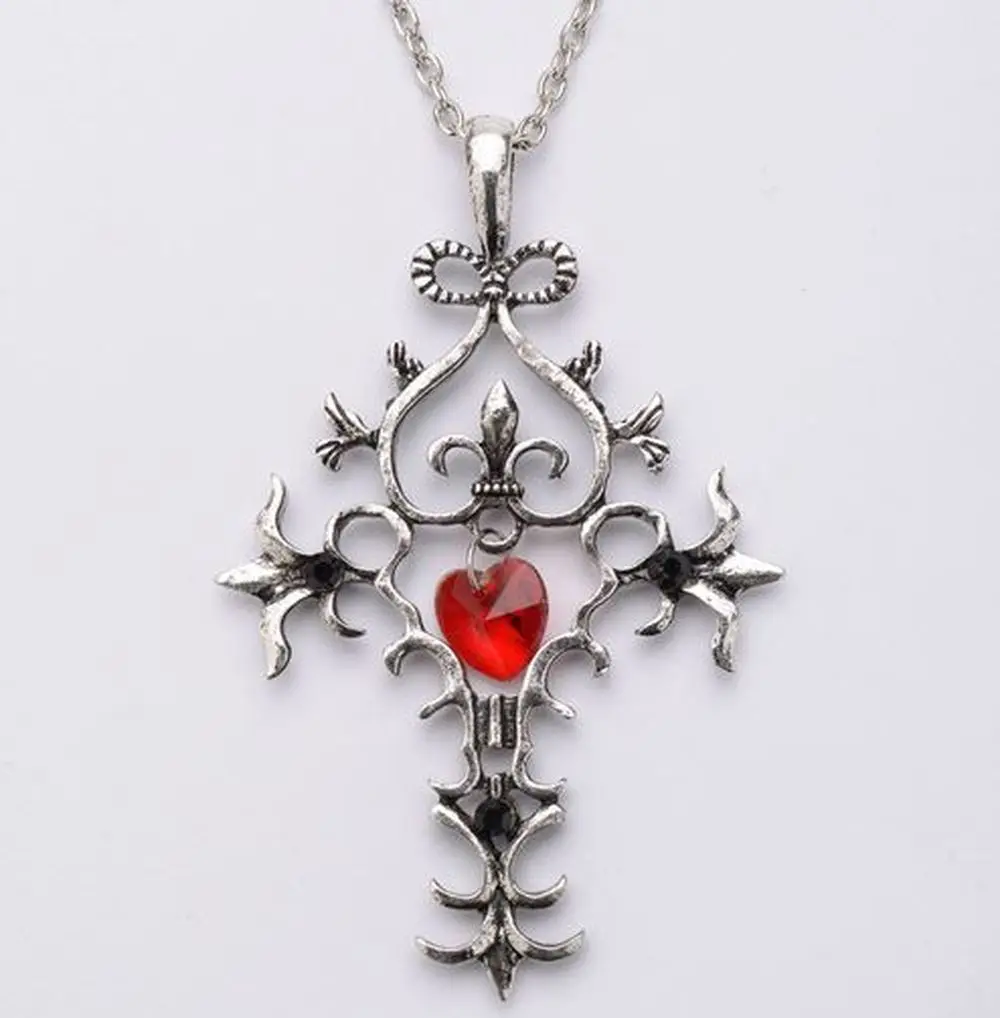 Women's Necklace Vampire Diaries Sacred Heart Cross Pendant Retro Movie Jewelry Accessories Chain Chocker for Women | Украшения и