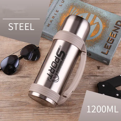 Steel ecru 1200ml 304 термос большой емкости из нержавеющей стали, 1200 мл, 1500 мл, 2л, для машины, для путешествий, портативная бутылка-термос л - Цвет: Steel ecru 1200ml