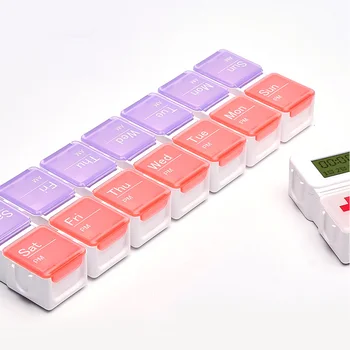 

14 Grids Weekly Case Smart Reminder Elders Medicine Dispenser Pill Box LCD Display Electronic Timer Organizer Alarm Sort Travel