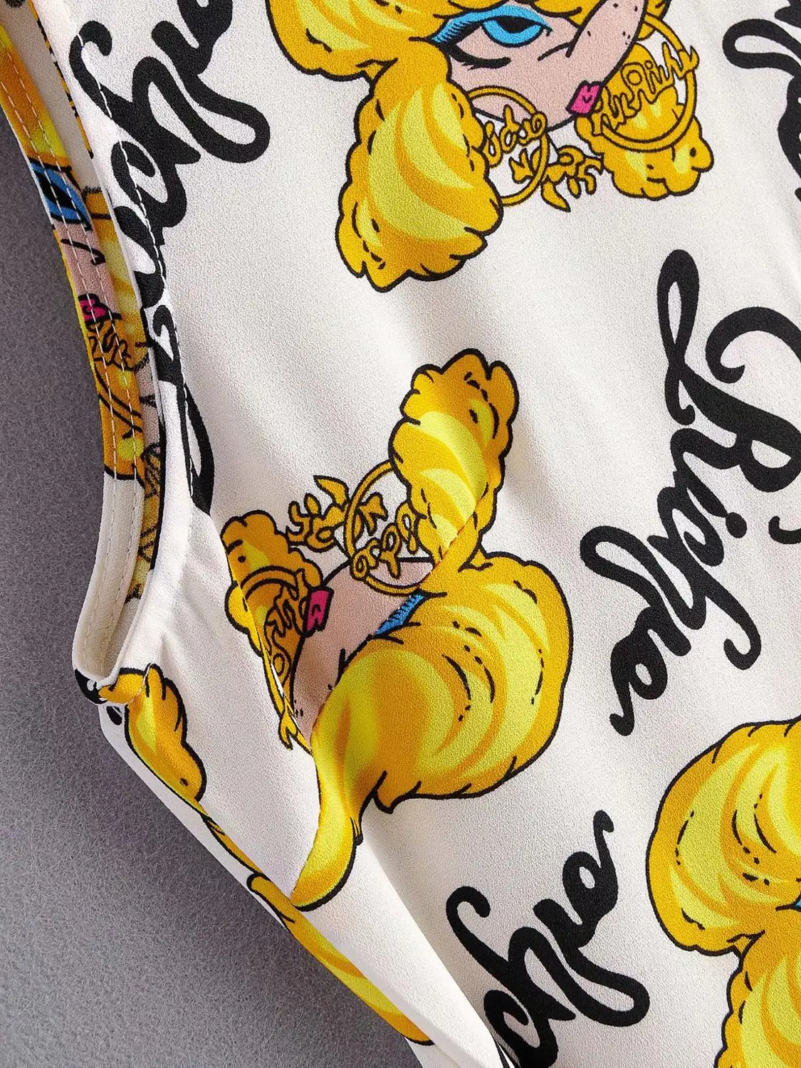 New women fashion o neck sleeveless cartoon pattern print siamese lady bow tied sashes wide leg conjoined pants jumpsuits LS6290