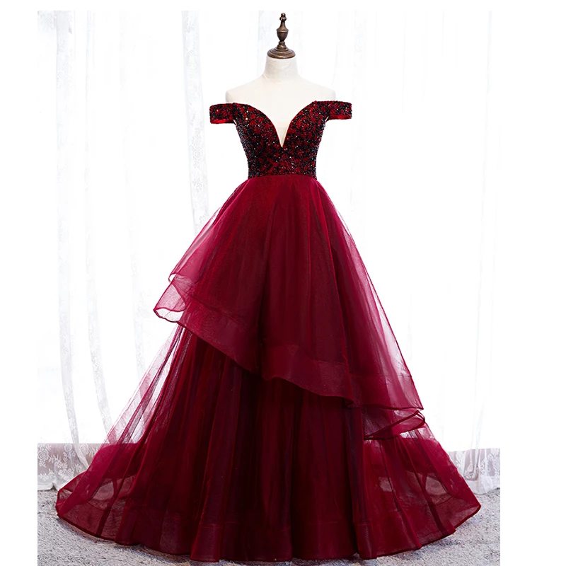 Это Yiya вечернее платье плюс размер роскошное принцесса длинное бальное платье для процессии элегантное платье с вырезом "лодочка" с открытыми плечами Robe de Soiree E982 - Цвет: burgundy