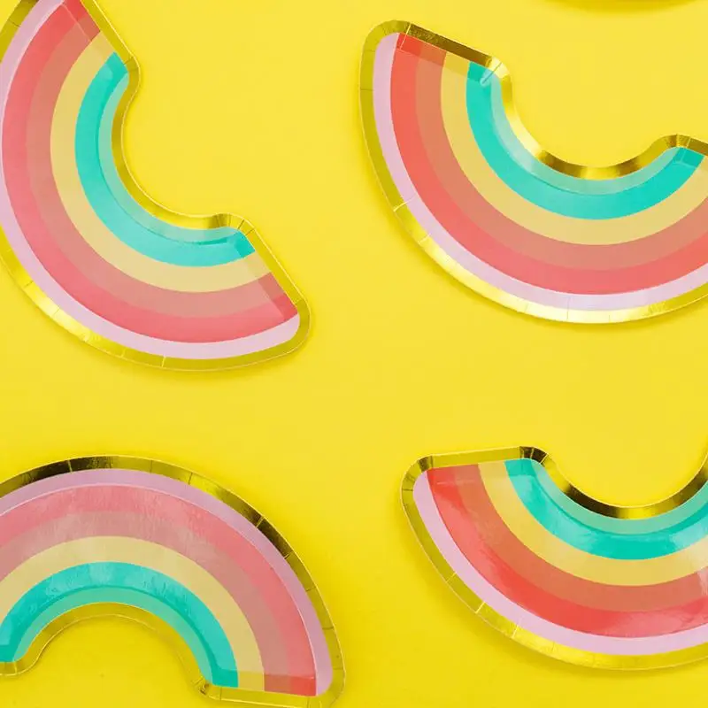 

8pcs/set New exquisite Rainbow Paper Plates Cake Plate Disposable Party Tableware Birthday Afternoon Tea Party Wedding Supplies