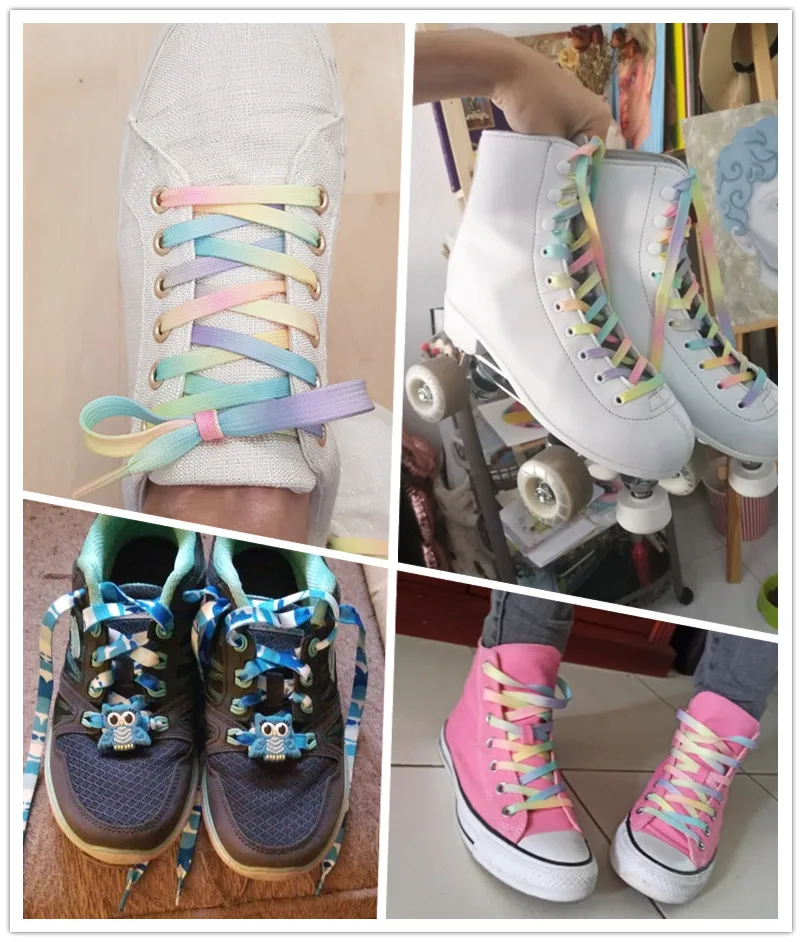 OUTERDO 2Pcs Unisex Shoelaces Rainbow Gradient Multi-Colors Shoe Strings For Canvas Athletic Sneakers Flat Shoe 