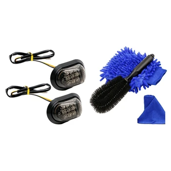 

3x Car Wheel Cleanning Brush,Wheel and Component Brush & 2X 12V Amber 9 LED Flush Turn Signals Indicators Blinker Light