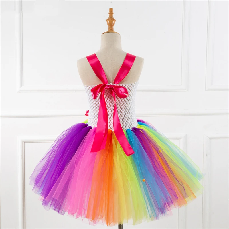 Маскарадный костюм ярких цветов радуги для девочек; Детский карнавальный костюм на Хэллоуин; вечерние костюмы