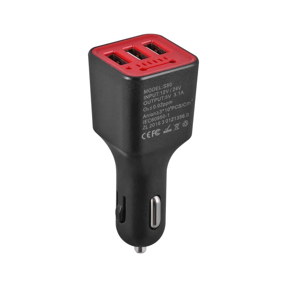 Black Заводская распродажа, автомобильный очиститель свежего воздуха 3 USB 2 в 1, быстрое зарядное устройство, ионизатор отрицательных ионов, генератор кислорода, очиститель - Цвет: Black