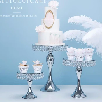 

New arrive Gold Crystal cake stand set Electroplating gold mirror face fondant cupcake sweet table candy bar table decorating