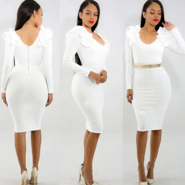 Сексуальные вечерние женские платья весна 2020 с рюшами длинным рукавом на молнии