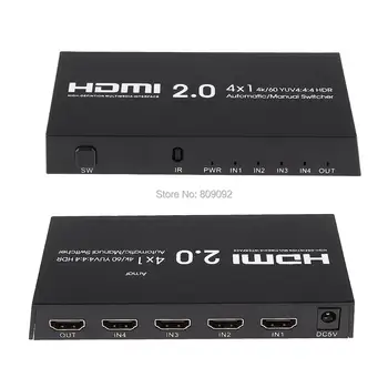 

HDMI 2.0 4x1 Automatic/Manual HDMI Switcher with IR Control 4 In 1 Out Support 4K/60Hz for TV HDTV home theater