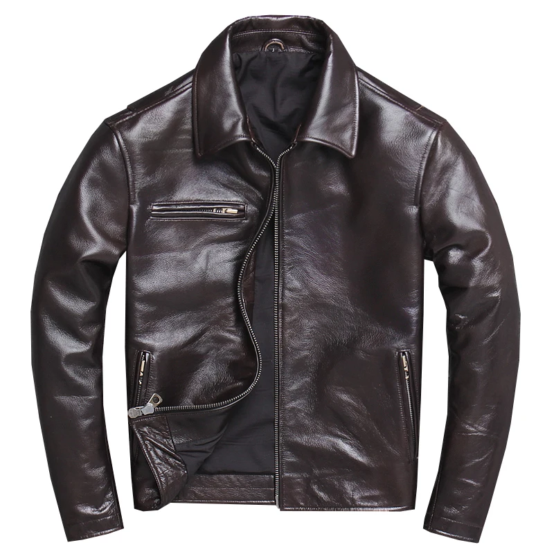 

2020 Dark Brown Men Smart Casual Jacket Plus Size XXXXL Genuine Cowhide Russian Autumn Slim Fit Leather Coat