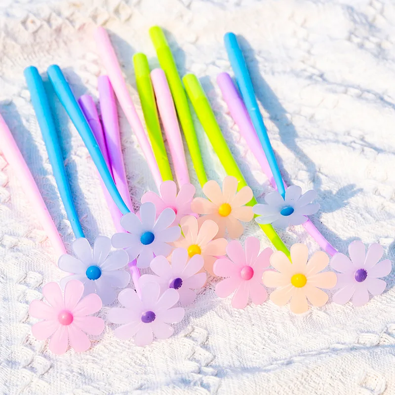 

1PCS South Korea Creative Soft Silicone Flower Gel Pen Students Cartoon Can Change Color Small Signature Pen Office Black Ink