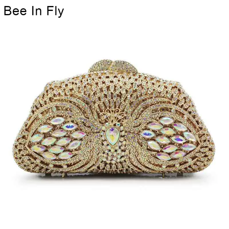 Women Hollow Out Crystal Evening Metal Clutches Small Minaudiere Handbag Purse Wedding Box Clutch Bag Bridal Diamond | Багаж и сумки