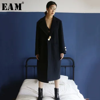 

[EAM] Loose Fit Single Button Split Joint Big Size Woolen Coat Parkas New Long Sleeve Women Fashion Spring Autumn 2020 1H165